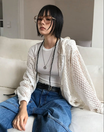 SUMMER KNIT HOOD ZIP-UP